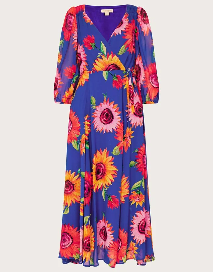 Monsoon Francesca Floral Print Wrap Dress In Sustainable Viscose Blue Women Occasionwear Monsoon Francesca Floral Print Wrap Dress In Sustainable Viscose Blue Women Occasionwear