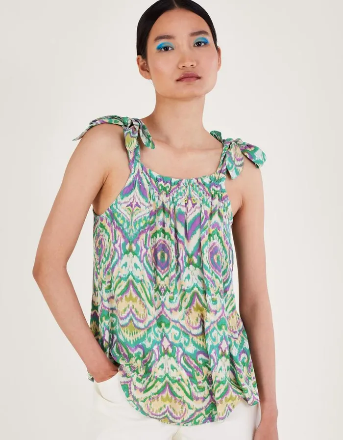Monsoon Geometric Print Tie Strap Cami White Women Beachwear and Swimwear