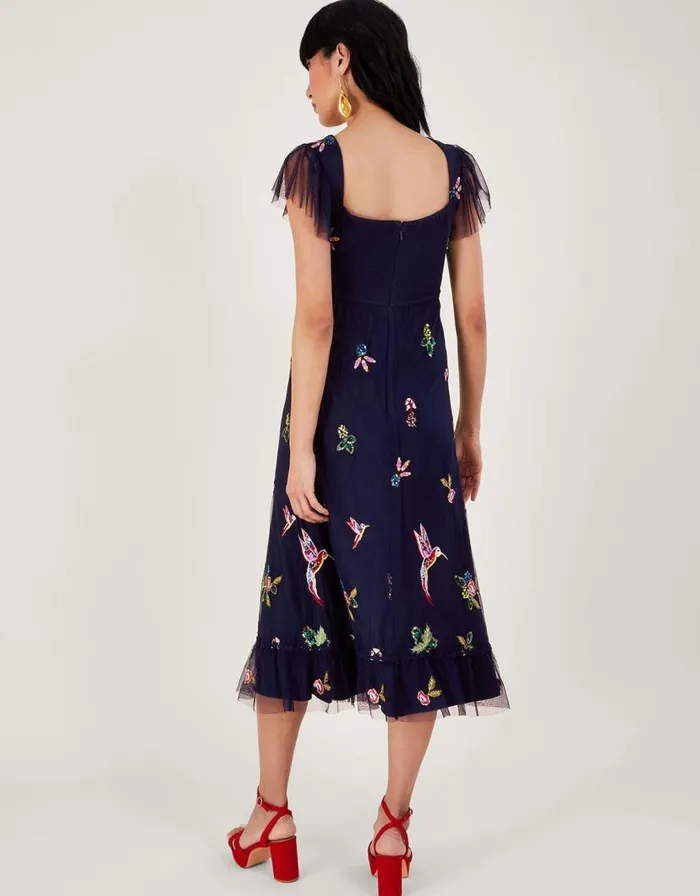 Monsoon Helena Embellished Tea Dress Blue Women Occasionwear Monsoon Helena Embellished Tea Dress Blue Women Occasionwear