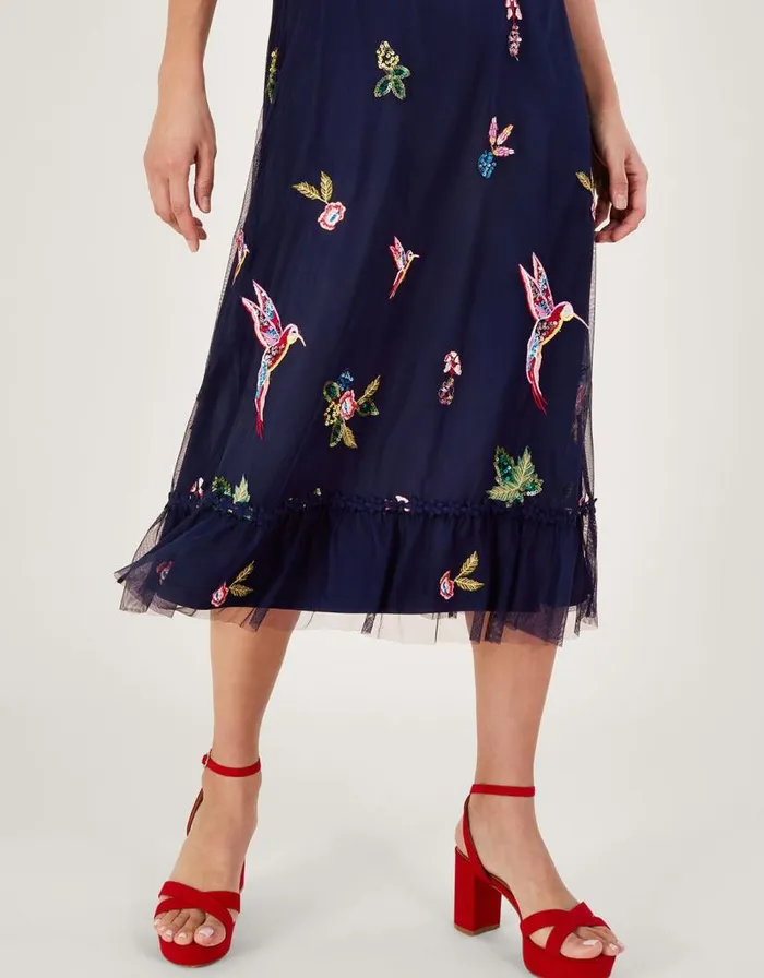 Monsoon Helena Embellished Tea Dress Blue Women Occasionwear Monsoon Helena Embellished Tea Dress Blue Women Occasionwear