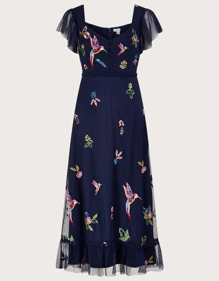 Monsoon Helena Embellished Tea Dress Blue Women Occasionwear Monsoon Helena Embellished Tea Dress Blue Women Occasionwear