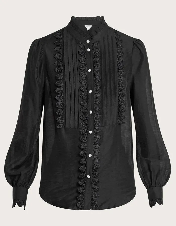 Monsoon Iva Lace Trim Blouse Black Women Tops and Blouses Monsoon Iva Lace Trim Blouse Black Women Tops and Blouses