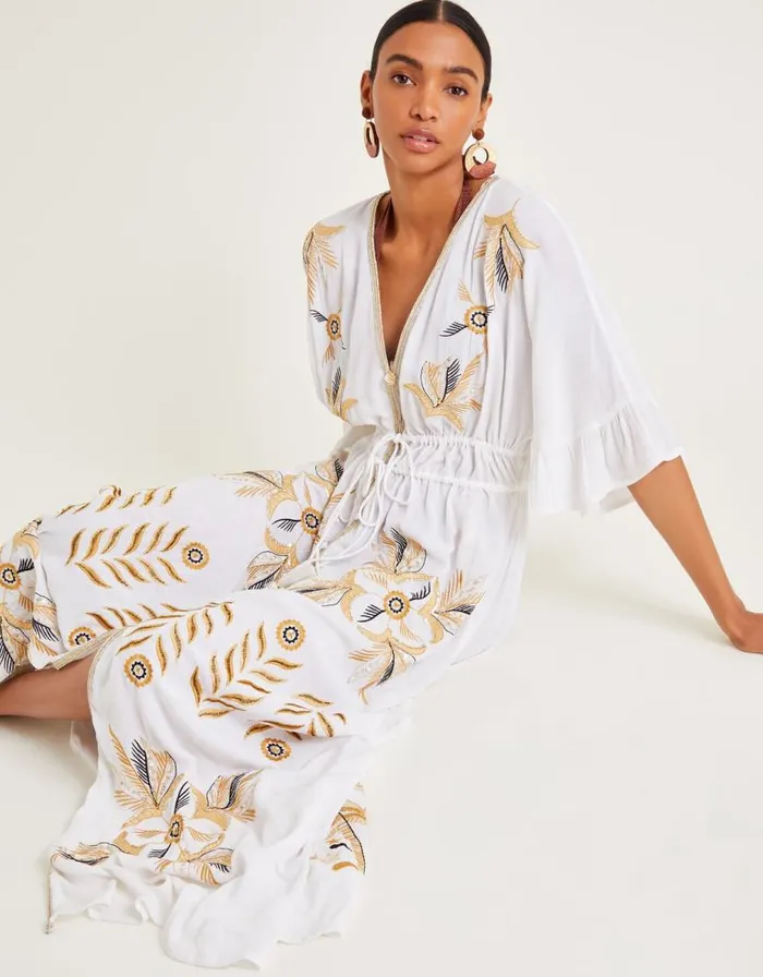 Monsoon Jasmine Embroidered Kaftan Maxi Dress White Women Beachwear and Swimwear Monsoon Jasmine Embroidered Kaftan Maxi Dress White Women Beachwear and Swimwear