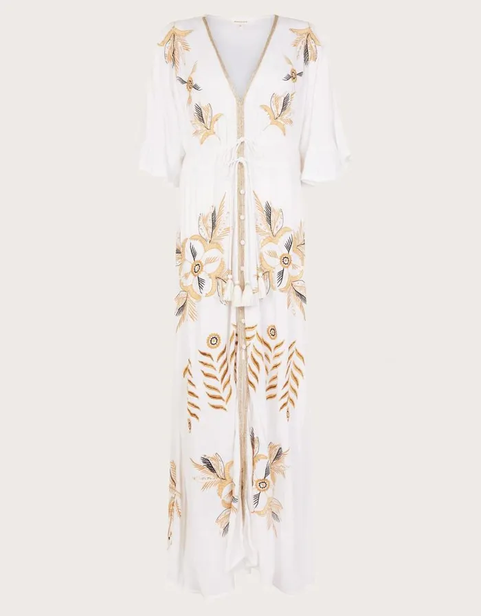 Monsoon Jasmine Embroidered Kaftan Maxi Dress White Women Beachwear and Swimwear Monsoon Jasmine Embroidered Kaftan Maxi Dress White Women Beachwear and Swimwear