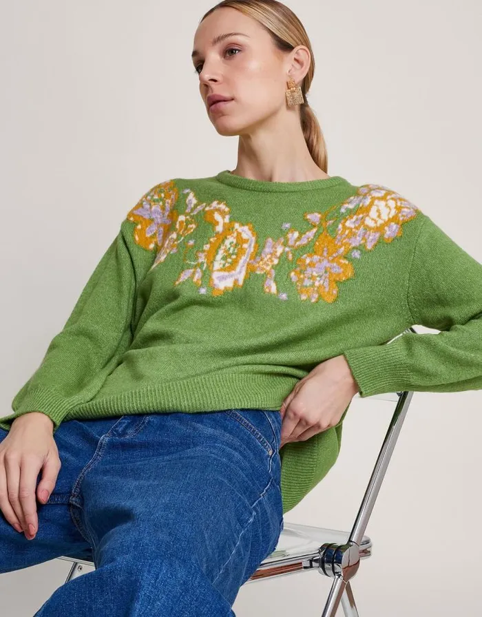 Monsoon Josie Jacquard Jumper Green Women Knitwear
