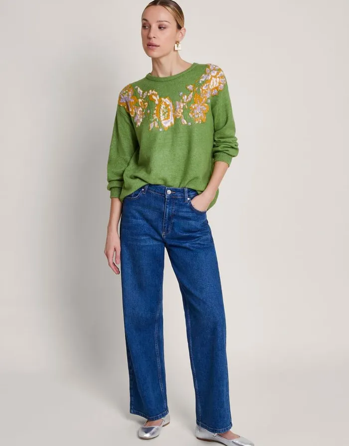 Monsoon Josie Jacquard Jumper Green Women Knitwear Monsoon Josie Jacquard Jumper Green Women Knitwear