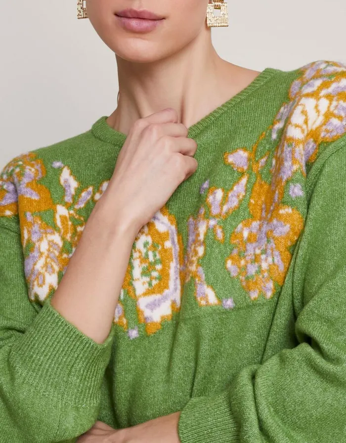 Monsoon Josie Jacquard Jumper Green Women Knitwear Monsoon Josie Jacquard Jumper Green Women Knitwear