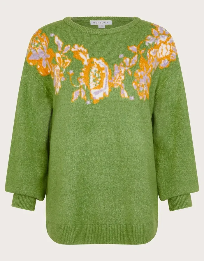 Monsoon Josie Jacquard Jumper Green Women Knitwear Monsoon Josie Jacquard Jumper Green Women Knitwear