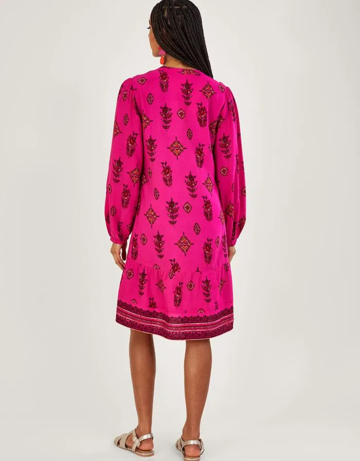 Monsoon Keyhole Neckline Print Short Dress Pink Women Casualwear Monsoon Keyhole Neckline Print Short Dress Pink Women Casualwear
