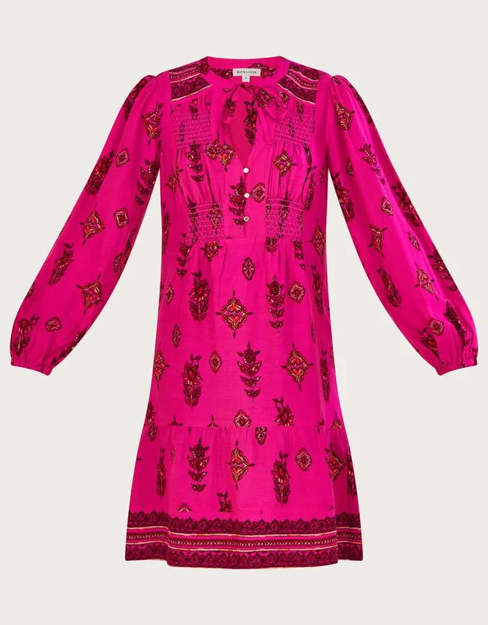 Monsoon Keyhole Neckline Print Short Dress Pink Women Casualwear Monsoon Keyhole Neckline Print Short Dress Pink Women Casualwear