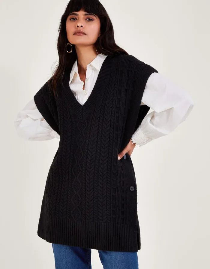 Monsoon Knit Tabard Black Women Knitwear