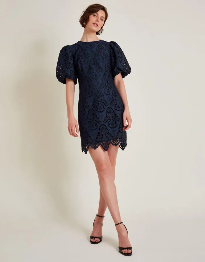 Monsoon Lila Lace Tunic Mini Dress Blue Women Occasionwear