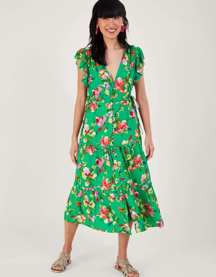 Monsoon Lilou Floral Tea Dress In Sustainable Viscose Green Women Day Dresses Monsoon Lilou Floral Tea Dress In Sustainable Viscose Green Women Day Dresses