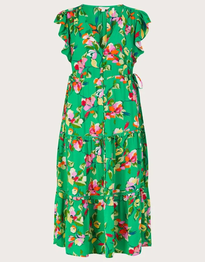 Monsoon Lilou Floral Tea Dress In Sustainable Viscose Green Women Day Dresses Monsoon Lilou Floral Tea Dress In Sustainable Viscose Green Women Day Dresses