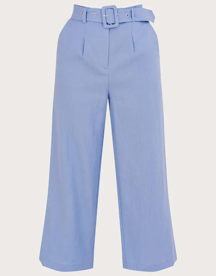 Monsoon Livia Belted Linen Culottes Blue Women Linen Monsoon Livia Belted Linen Culottes Blue Women Linen
