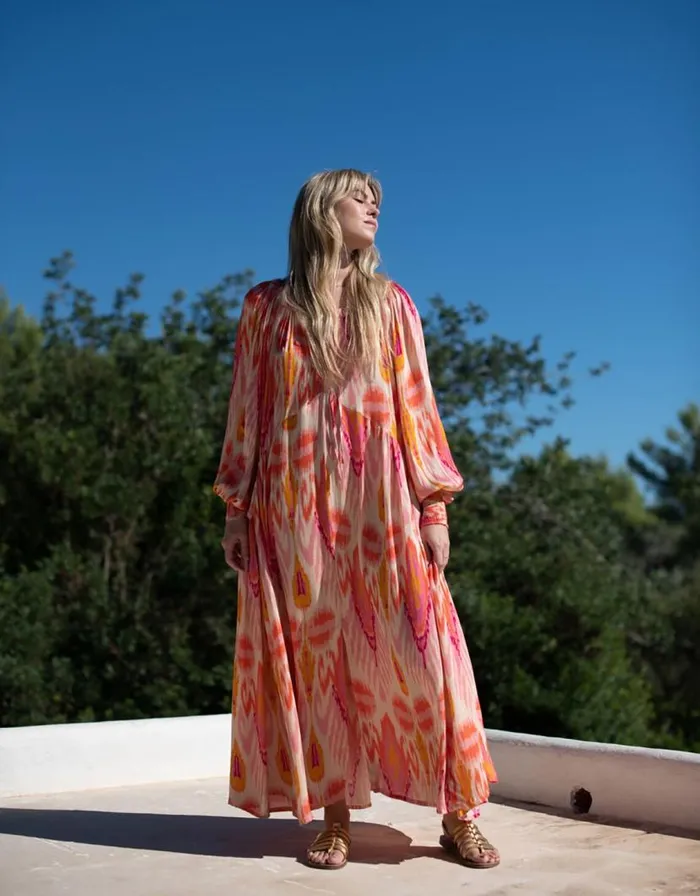 Monsoon Lyrical Sisters Grace Ikat Print Maxi Dress Pink Women Summer Dresses Monsoon Lyrical Sisters Grace Ikat Print Maxi Dress Pink Women Summer Dresses