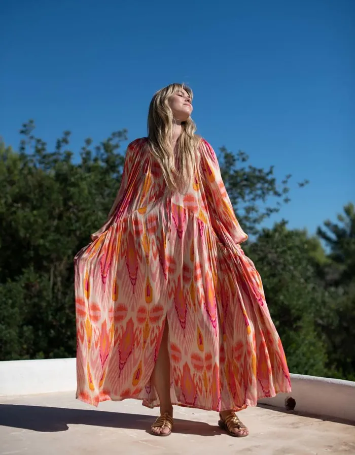 Monsoon Lyrical Sisters Grace Ikat Print Maxi Dress Pink Women Summer Dresses Monsoon Lyrical Sisters Grace Ikat Print Maxi Dress Pink Women Summer Dresses