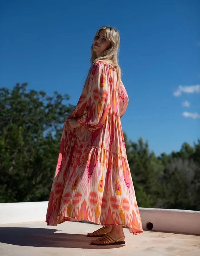Monsoon Lyrical Sisters Grace Ikat Print Maxi Dress Pink Women Summer Dresses Monsoon Lyrical Sisters Grace Ikat Print Maxi Dress Pink Women Summer Dresses