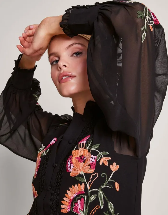 Monsoon Matilda Embroidered Blouse Black Women Tops and Blouses Monsoon Matilda Embroidered Blouse Black Women Tops and Blouses