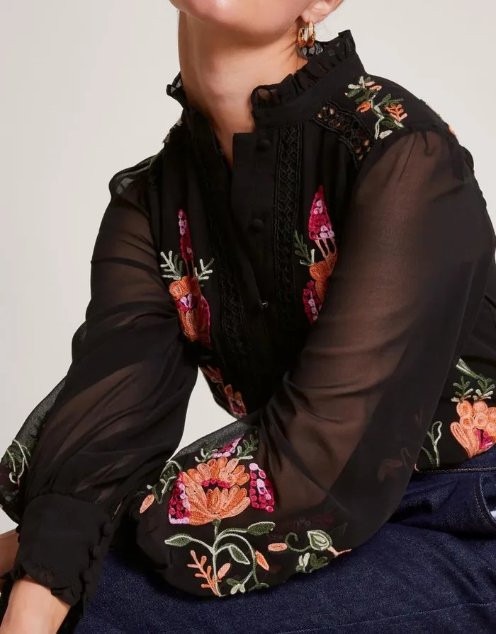 Monsoon Matilda Embroidered Blouse Black Women Tops and Blouses Monsoon Matilda Embroidered Blouse Black Women Tops and Blouses