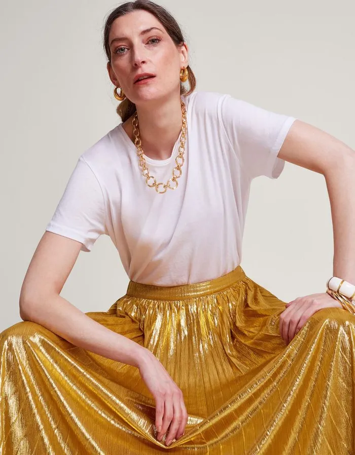 Monsoon Mia Pleated Skirt Gold Women Skirts