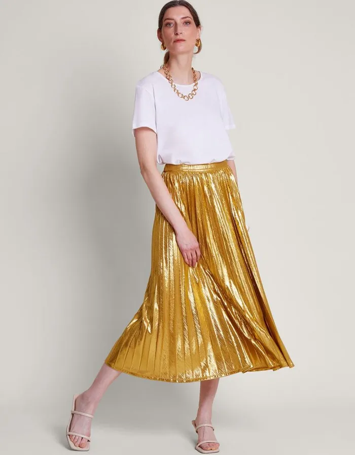Monsoon Mia Pleated Skirt Gold Women Skirts Monsoon Mia Pleated Skirt Gold Women Skirts