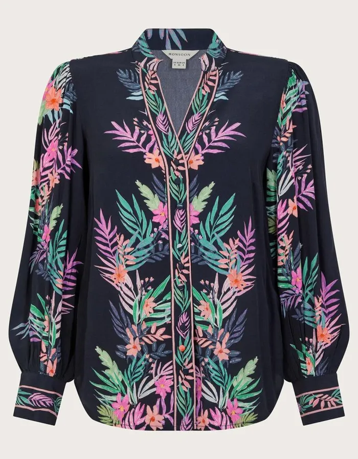 Monsoon Mirella Palm Print Blouse Black Women Tops and Blouses Monsoon Mirella Palm Print Blouse Black Women Tops and Blouses