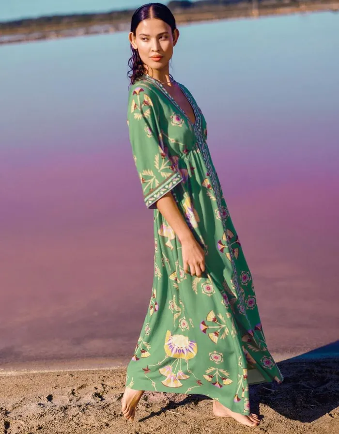 Monsoon Mollie Printed Midi Dress Green Women Casualwear