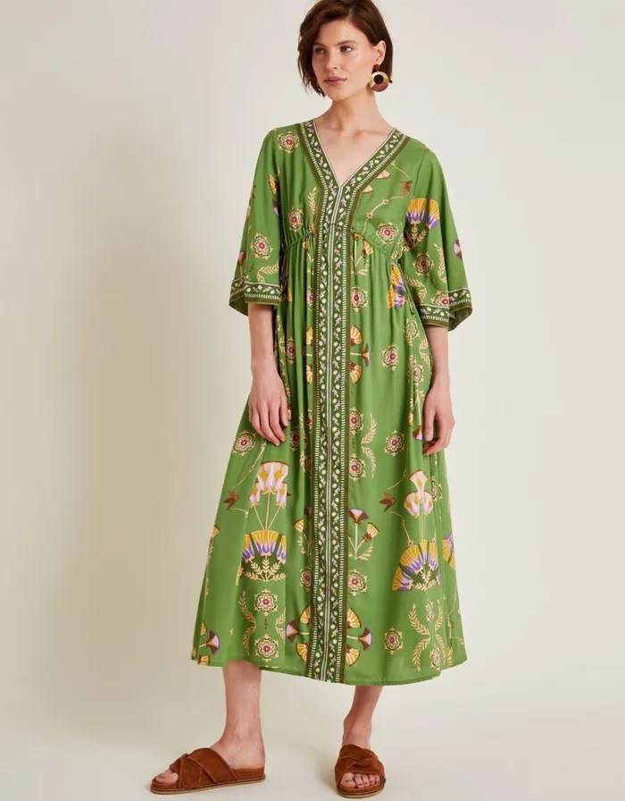 Monsoon Mollie Printed Midi Dress Green Women Casualwear Monsoon Mollie Printed Midi Dress Green Women Casualwear