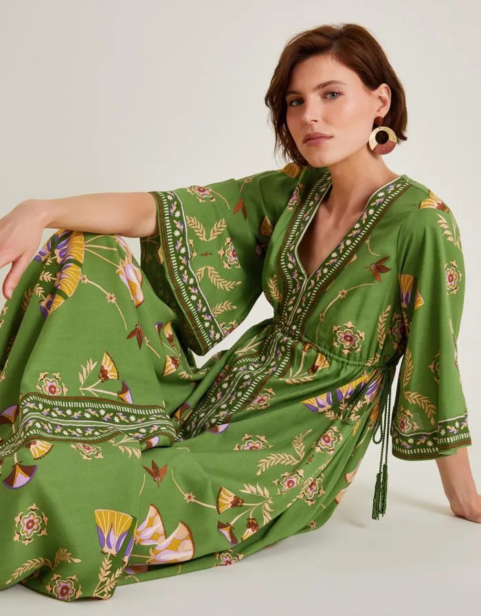 Monsoon Mollie Printed Midi Dress Green Women Casualwear Monsoon Mollie Printed Midi Dress Green Women Casualwear