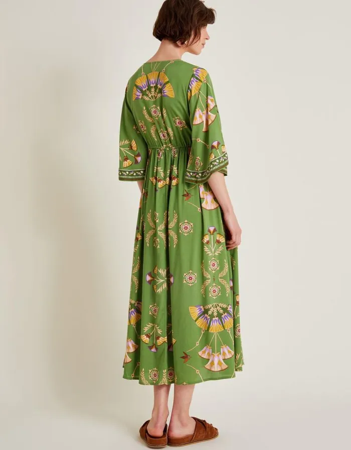 Monsoon Mollie Printed Midi Dress Green Women Casualwear Monsoon Mollie Printed Midi Dress Green Women Casualwear