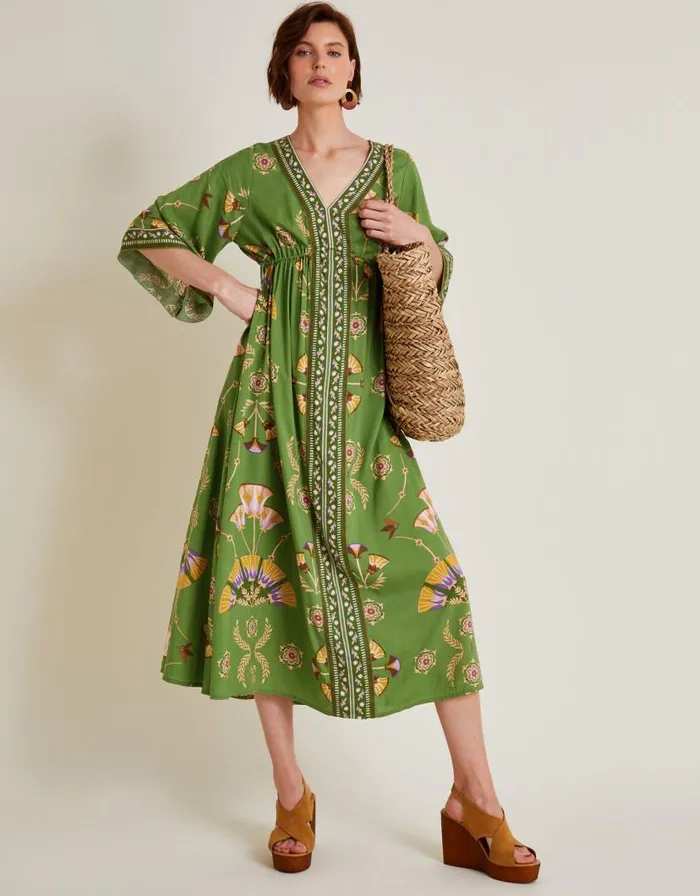Monsoon Mollie Printed Midi Dress Green Women Casualwear Monsoon Mollie Printed Midi Dress Green Women Casualwear