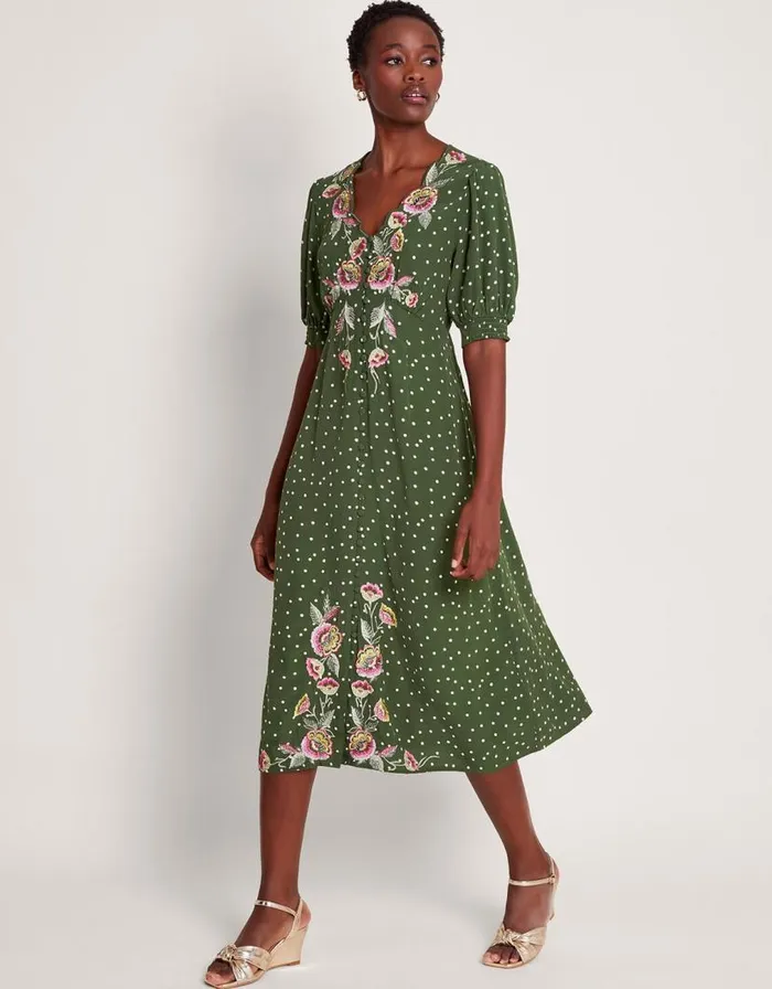 Monsoon Myla Embroidered Tea Dress Green Women Day Dresses Monsoon Myla Embroidered Tea Dress Green Women Day Dresses