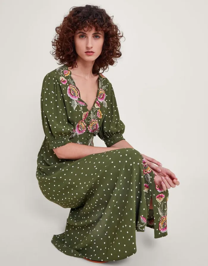 Monsoon Myla Embroidered Tea Dress Green Women Day Dresses Monsoon Myla Embroidered Tea Dress Green Women Day Dresses