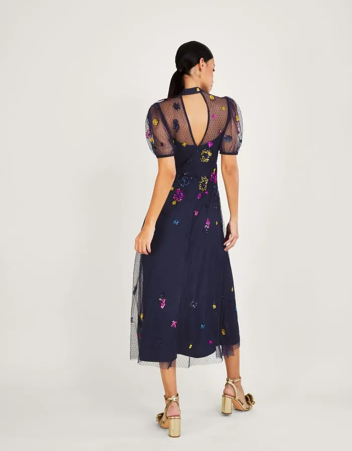 Monsoon Natalia Embellished Midi Dresst Blue Women Occasionwear Monsoon Natalia Embellished Midi Dresst Blue Women Occasionwear