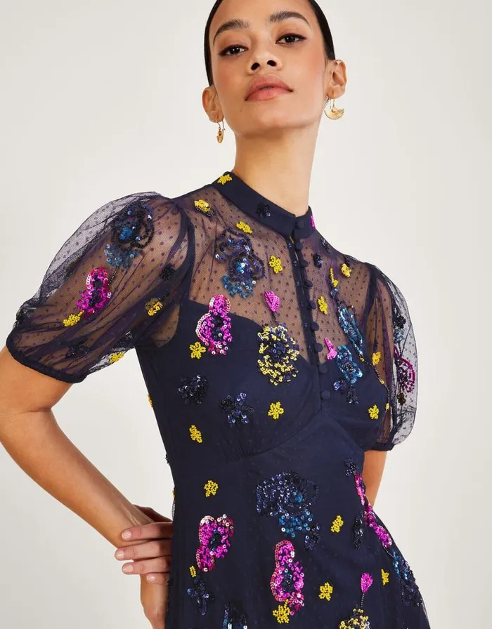 Monsoon Natalia Embellished Midi Dresst Blue Women Occasionwear Monsoon Natalia Embellished Midi Dresst Blue Women Occasionwear