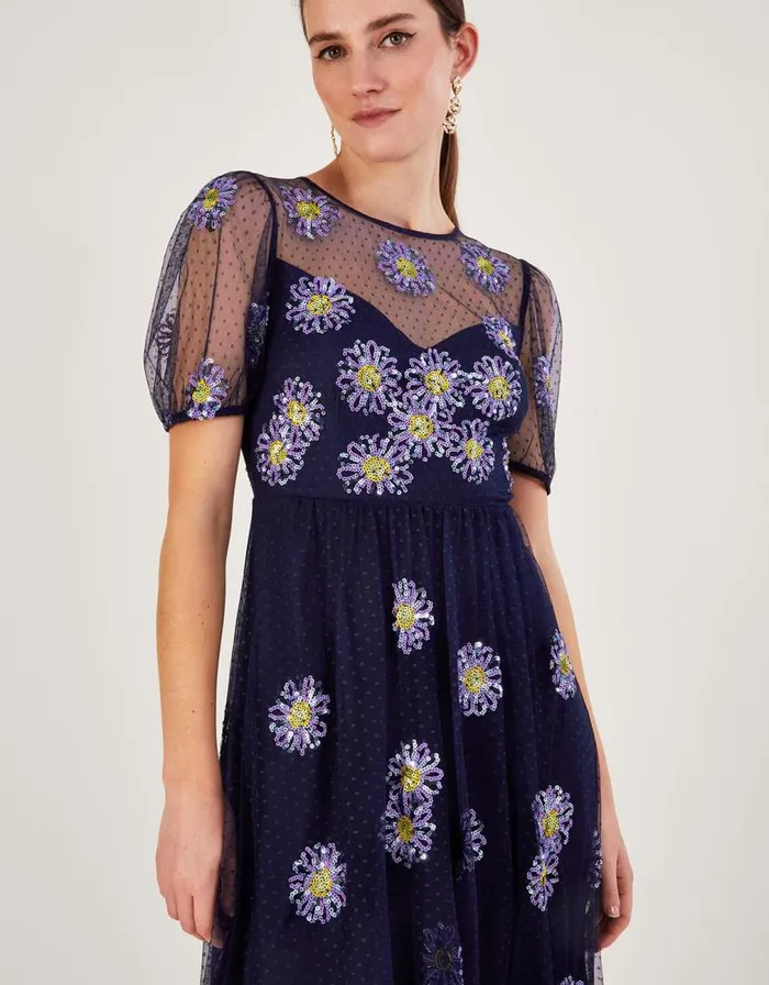 Monsoon Nellie Embellished Midi Dress Blue Women Occasionwear Monsoon Nellie Embellished Midi Dress Blue Women Occasionwear