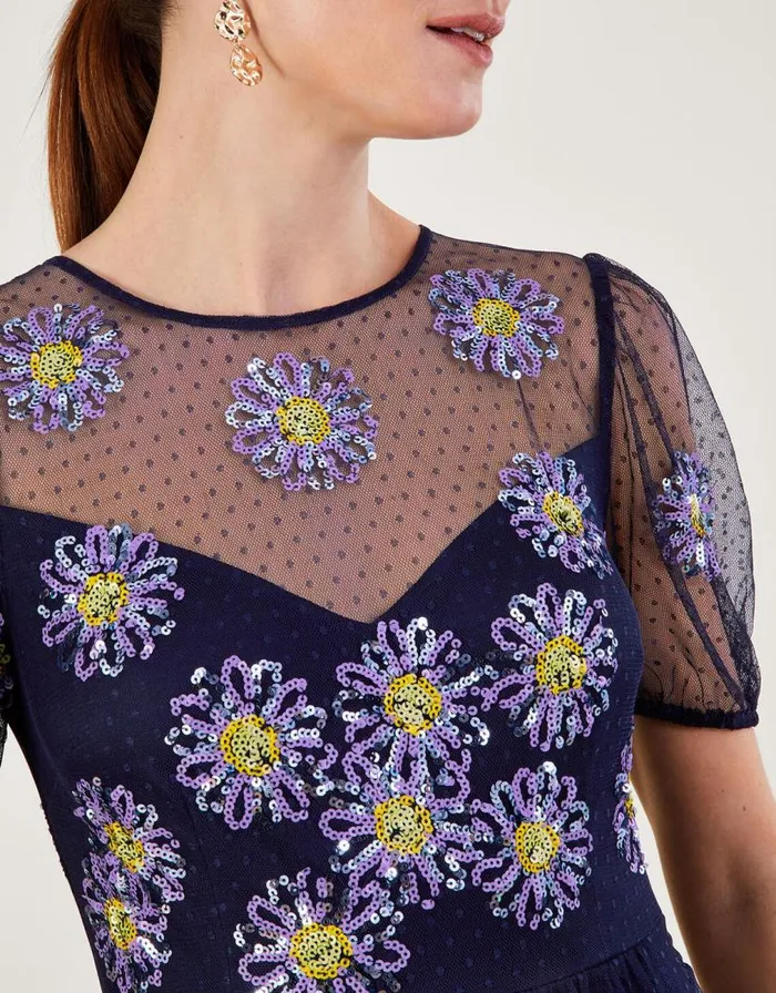 Monsoon Nellie Embellished Midi Dress Blue Women Occasionwear Monsoon Nellie Embellished Midi Dress Blue Women Occasionwear