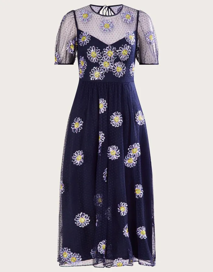 Monsoon Nellie Embellished Midi Dress Blue Women Occasionwear Monsoon Nellie Embellished Midi Dress Blue Women Occasionwear