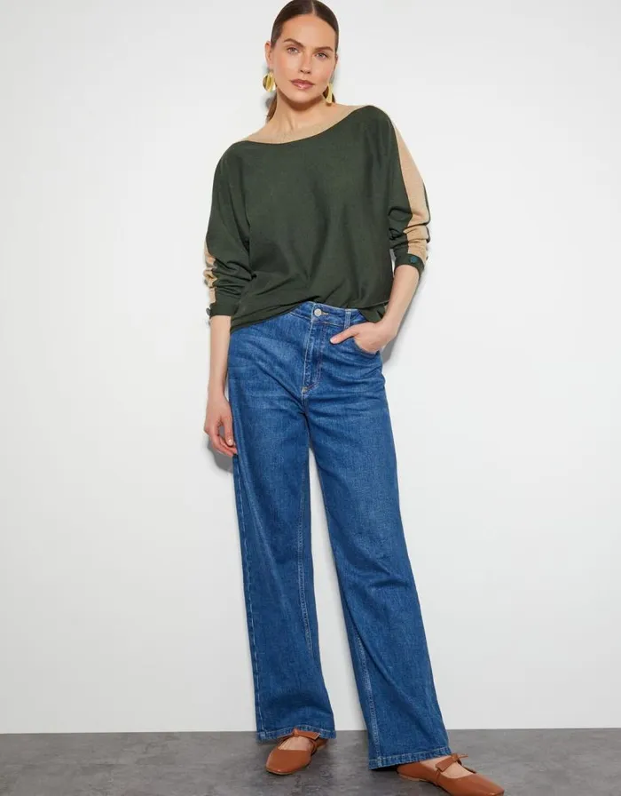Monsoon Nellie TwoTone Knit Jumper Green Women Knitwear
