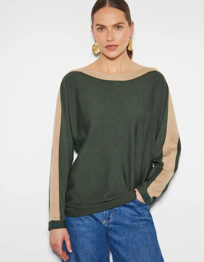 Monsoon Nellie TwoTone Knit Jumper Green Women Knitwear Monsoon Nellie TwoTone Knit Jumper Green Women Knitwear
