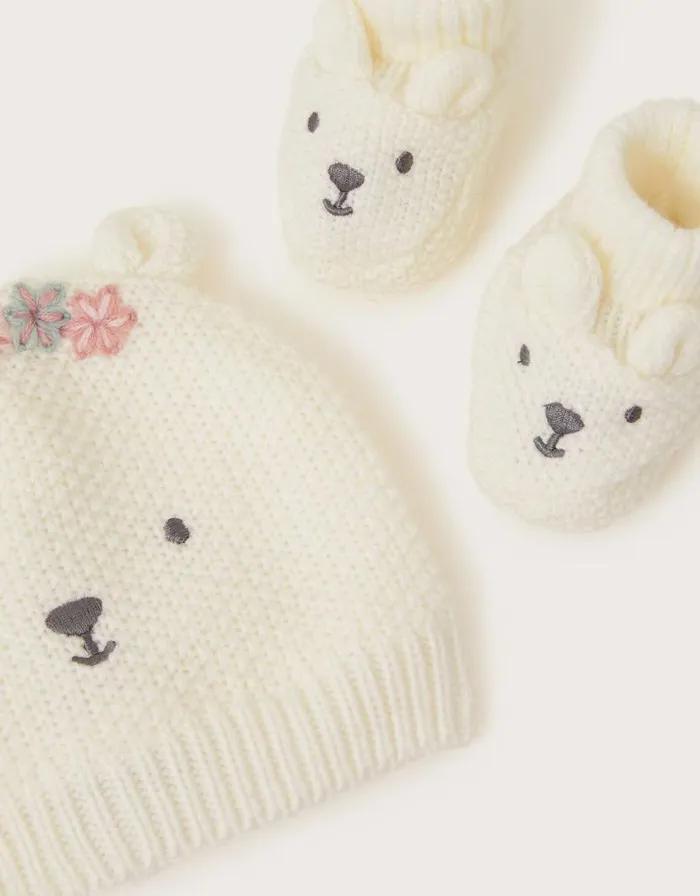 Monsoon Newborn Bear Embroidered Hat And Booties Set Children Hats and Sunglasses Monsoon Newborn Bear Embroidered Hat And Booties Set Children Hats and Sunglasses