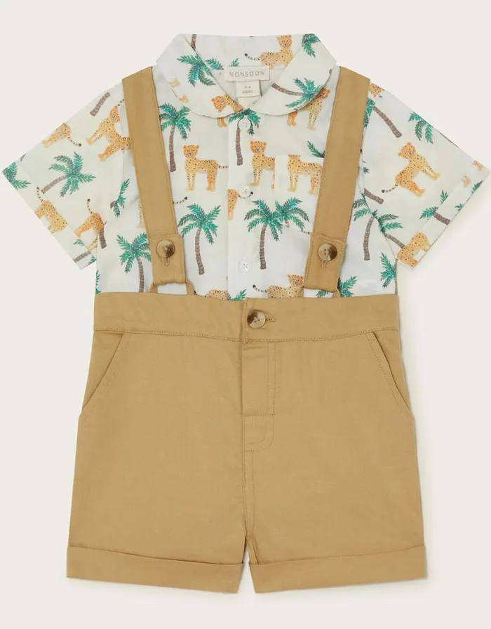 Monsoon Newborn Jungle Shirt And Dungarees Set Green Children Clothing and Outfits