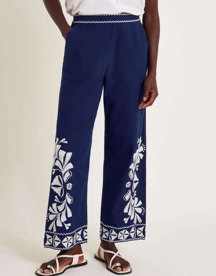 Monsoon Ola Embroidered Wide Leg Trousers Blue Women Trousers and Jeans Monsoon Ola Embroidered Wide Leg Trousers Blue Women Trousers and Jeans