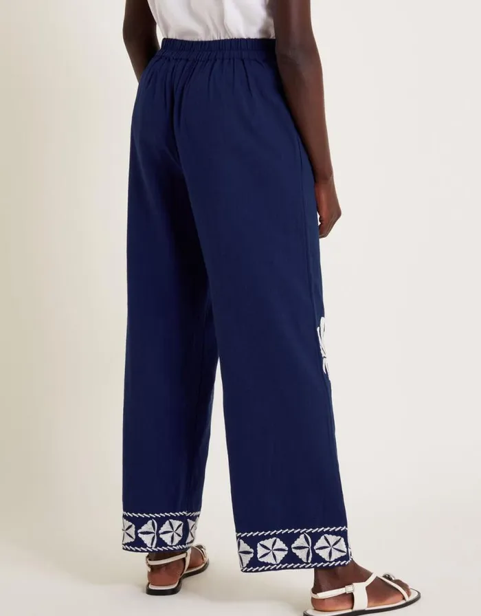 Monsoon Ola Embroidered Wide Leg Trousers Blue Women Trousers and Jeans Monsoon Ola Embroidered Wide Leg Trousers Blue Women Trousers and Jeans