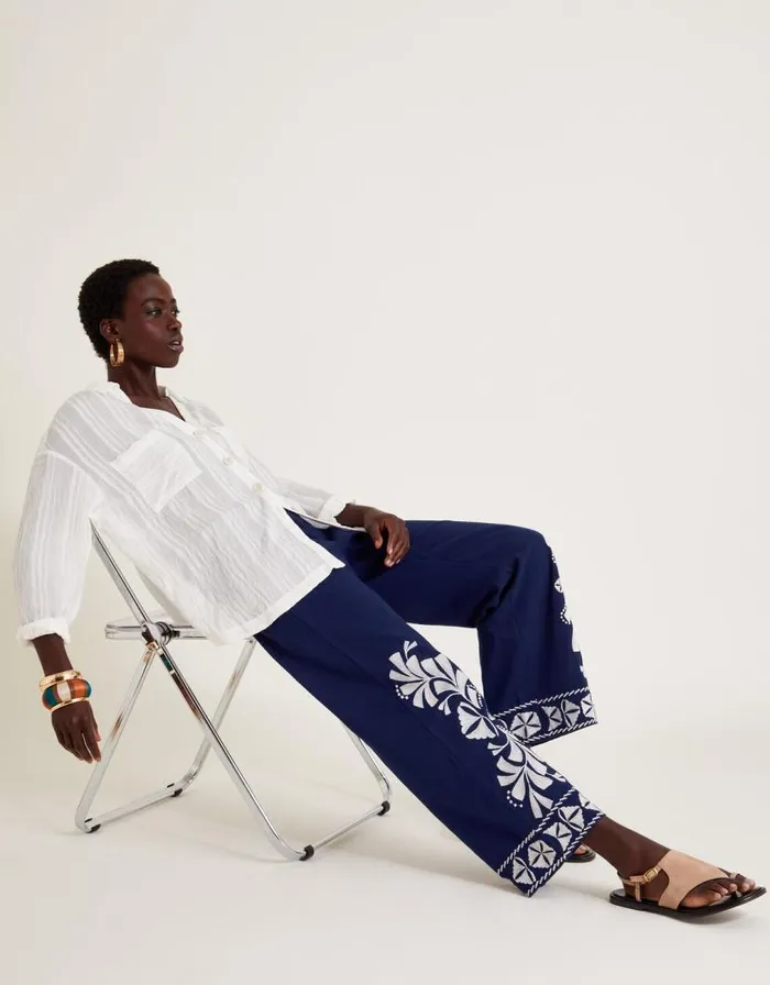 Monsoon Ola Embroidered Wide Leg Trousers Blue Women Trousers and Jeans Monsoon Ola Embroidered Wide Leg Trousers Blue Women Trousers and Jeans