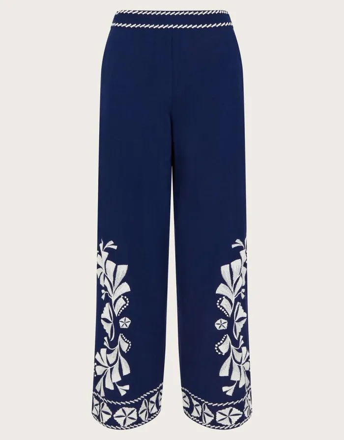 Monsoon Ola Embroidered Wide Leg Trousers Blue Women Trousers and Jeans Monsoon Ola Embroidered Wide Leg Trousers Blue Women Trousers and Jeans