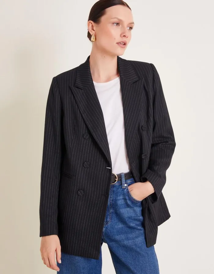 Monsoon Paige Pinstripe Blazer Blue Women Jackets
