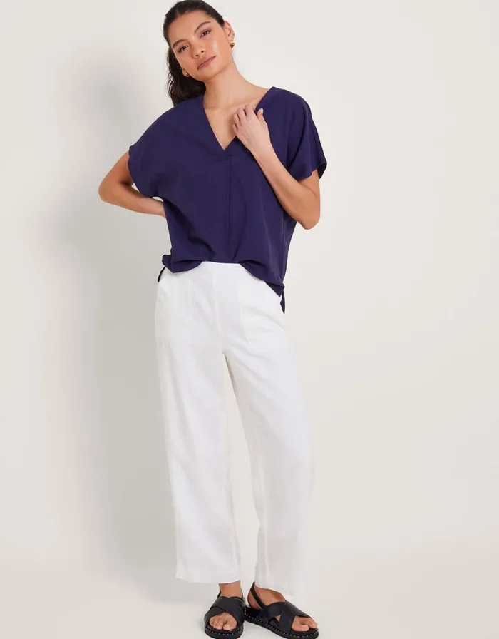 Monsoon Parker ShortLength Linen Trousers White Women Trousers and Jeans
