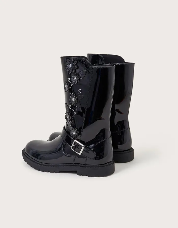 Monsoon Patent Flower Riding Boots Black Children Girls039 Shoes and Sandals Monsoon Patent Flower Riding Boots Black Children Girls039 Shoes and Sandals
